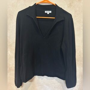 Max Studio Black V-Neck Collared Light knit sweater XL new without tags